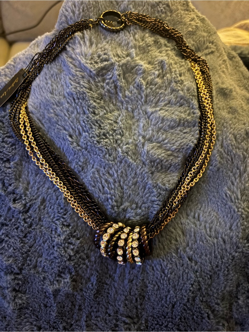 Cookie Lee Gold and Black Crystal Knot Statement Necklace NWT